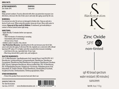Package Label (The Skin Restoration Zinc Oxide Spf 40 Non Tinted)